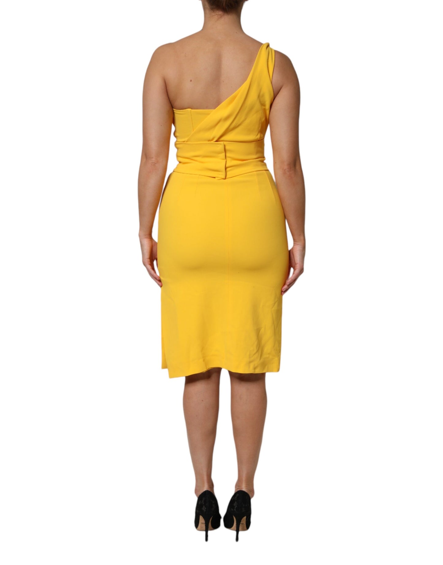 Dolce & Gabbana Gelbes Midikleid mit Seitenschlitz und einer Schulter