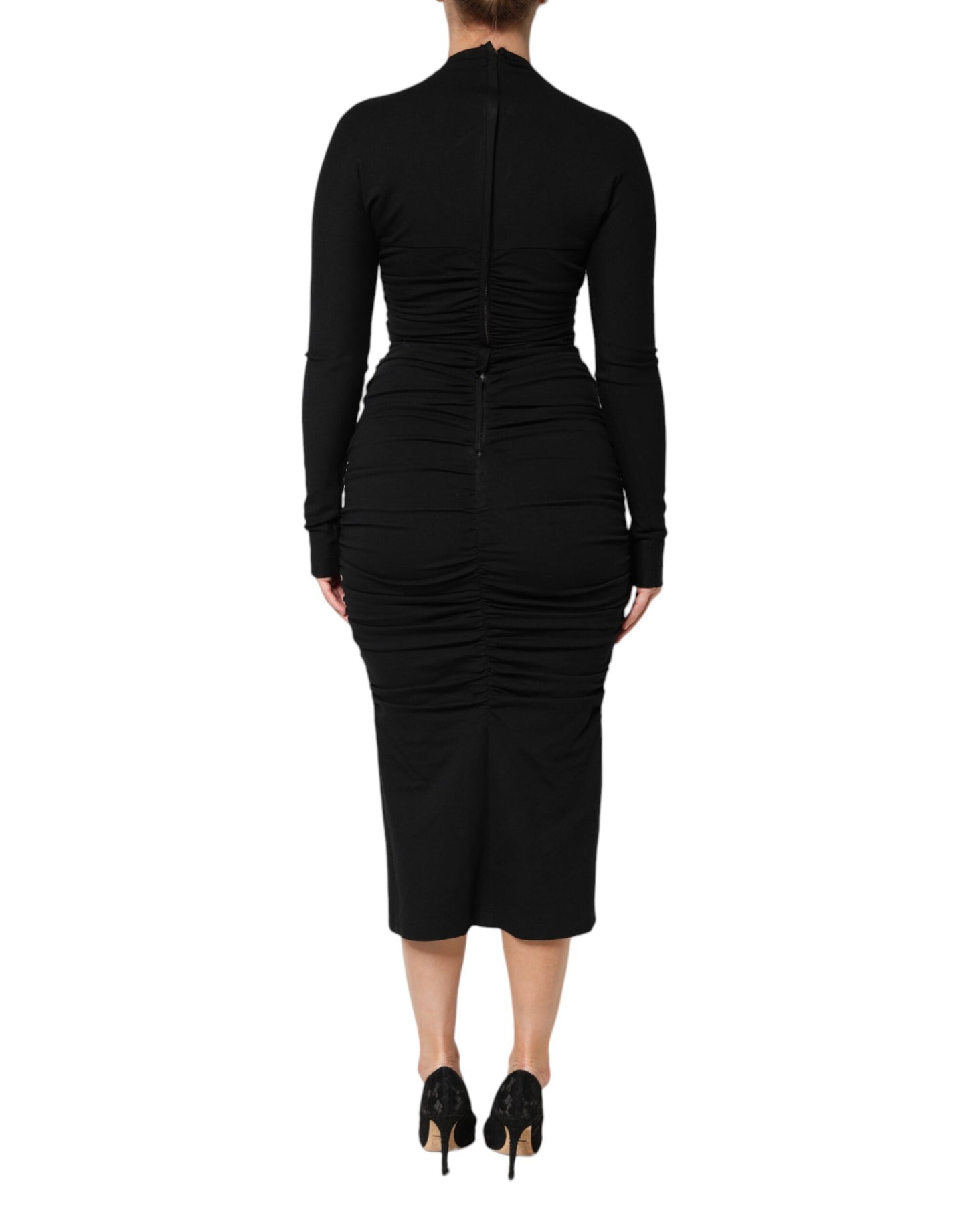 Dolce & Gabbana Schwarzes langärmeliges Etuikleid Midikleid