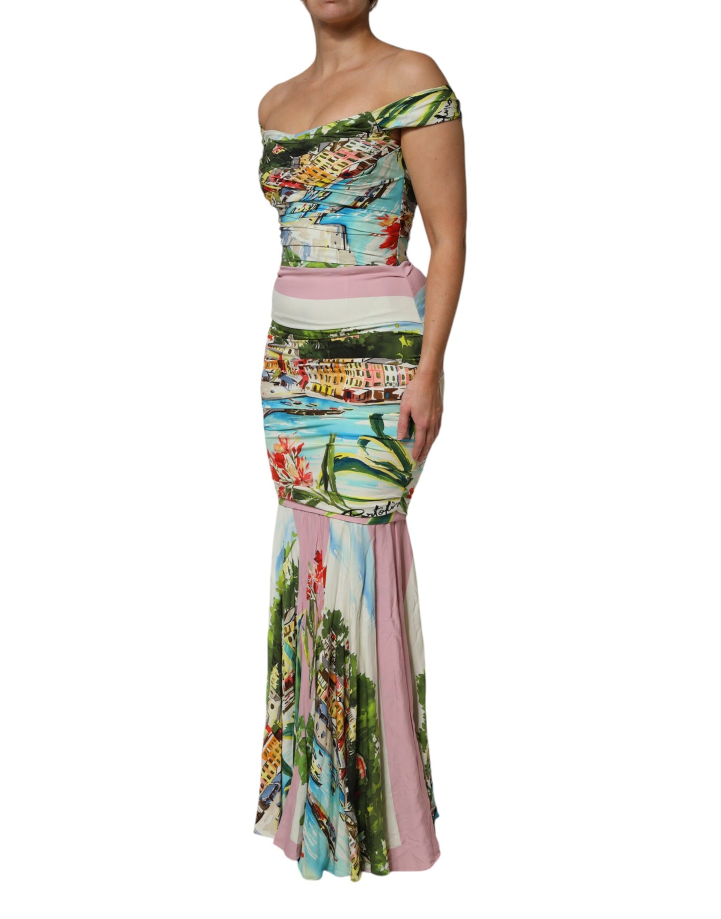 Dolce & Gabbana Multicolor Langes schulterfreies Etuikleid