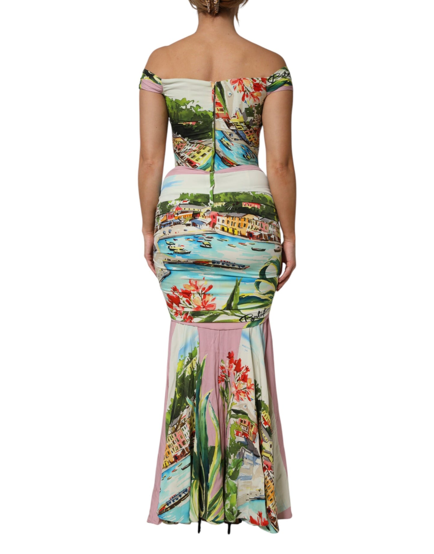 Dolce & Gabbana Multicolor Langes schulterfreies Etuikleid
