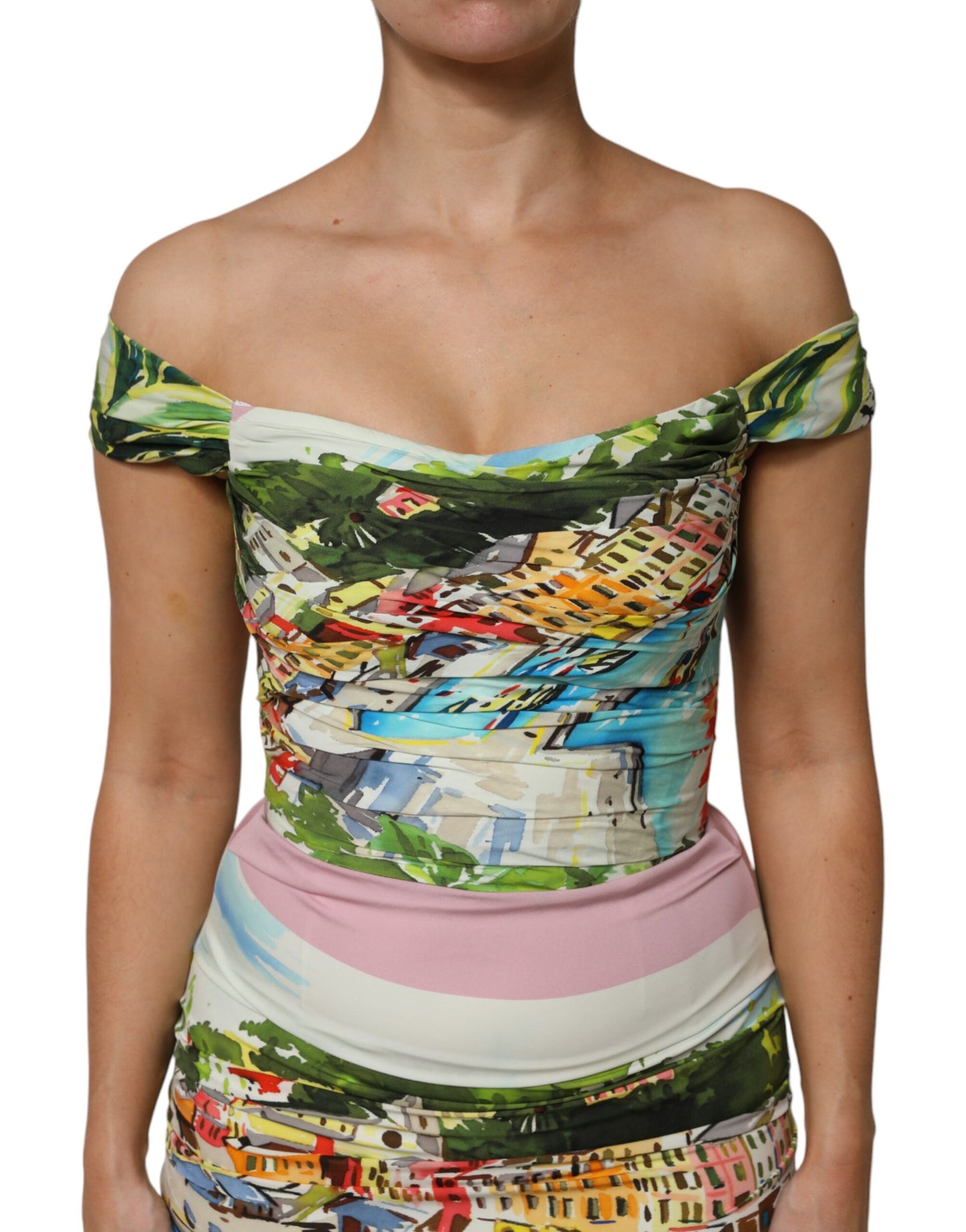 Dolce & Gabbana Multicolor Langes schulterfreies Etuikleid