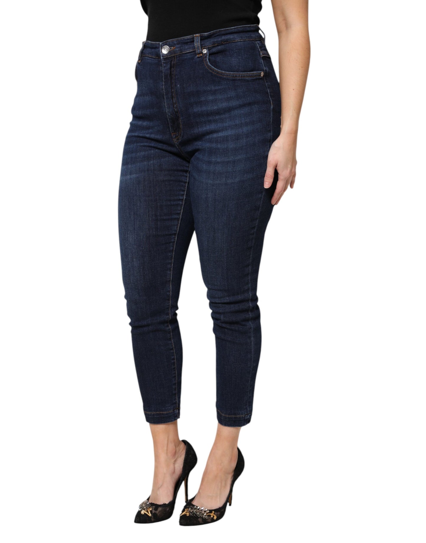 Dolce & Gabbana Blaue Cropped Denim Jeans mit hoher Taille aus Baumwolle