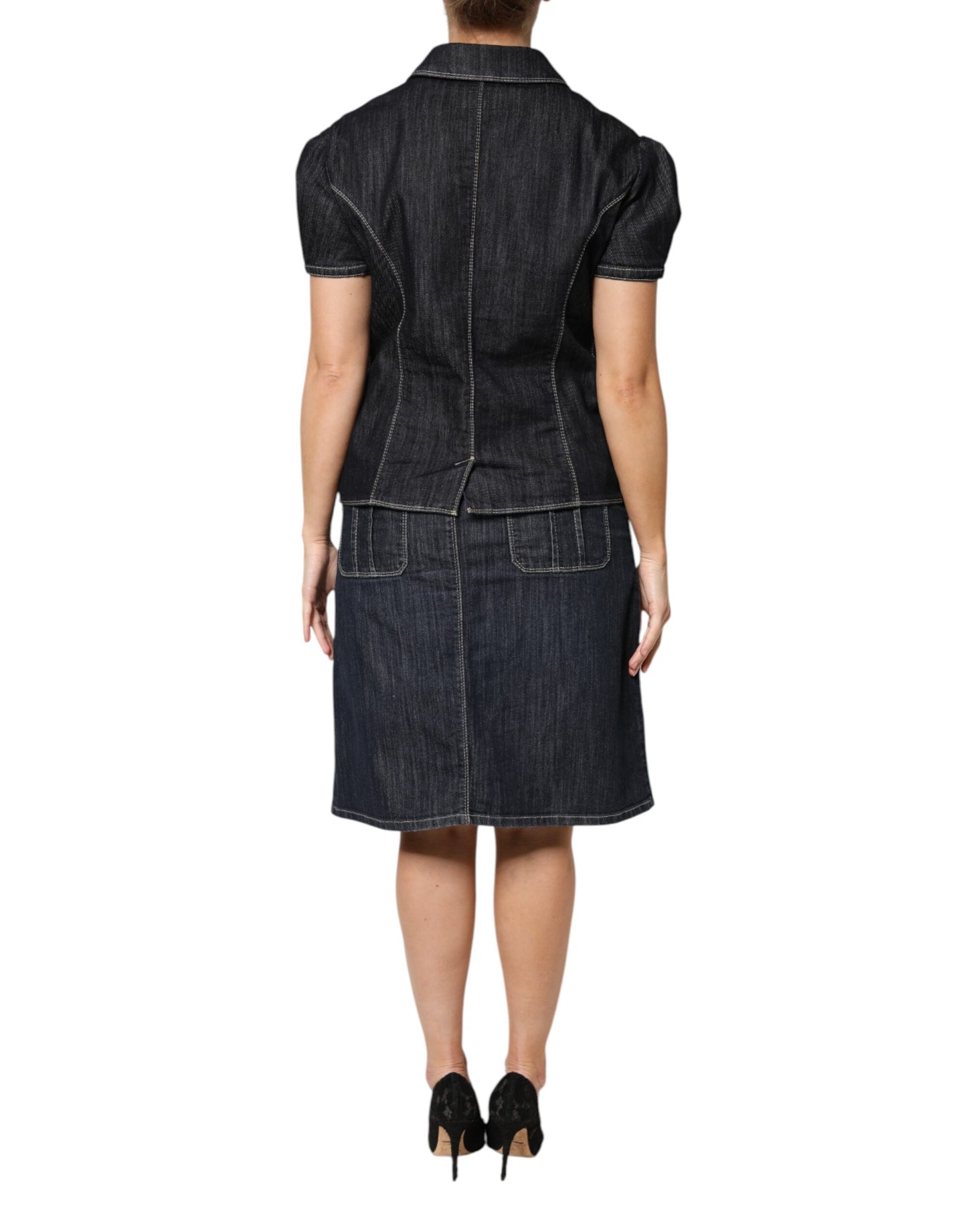 Escada Schwarzes Baumwollmischung Denim Top Rock Casual Set