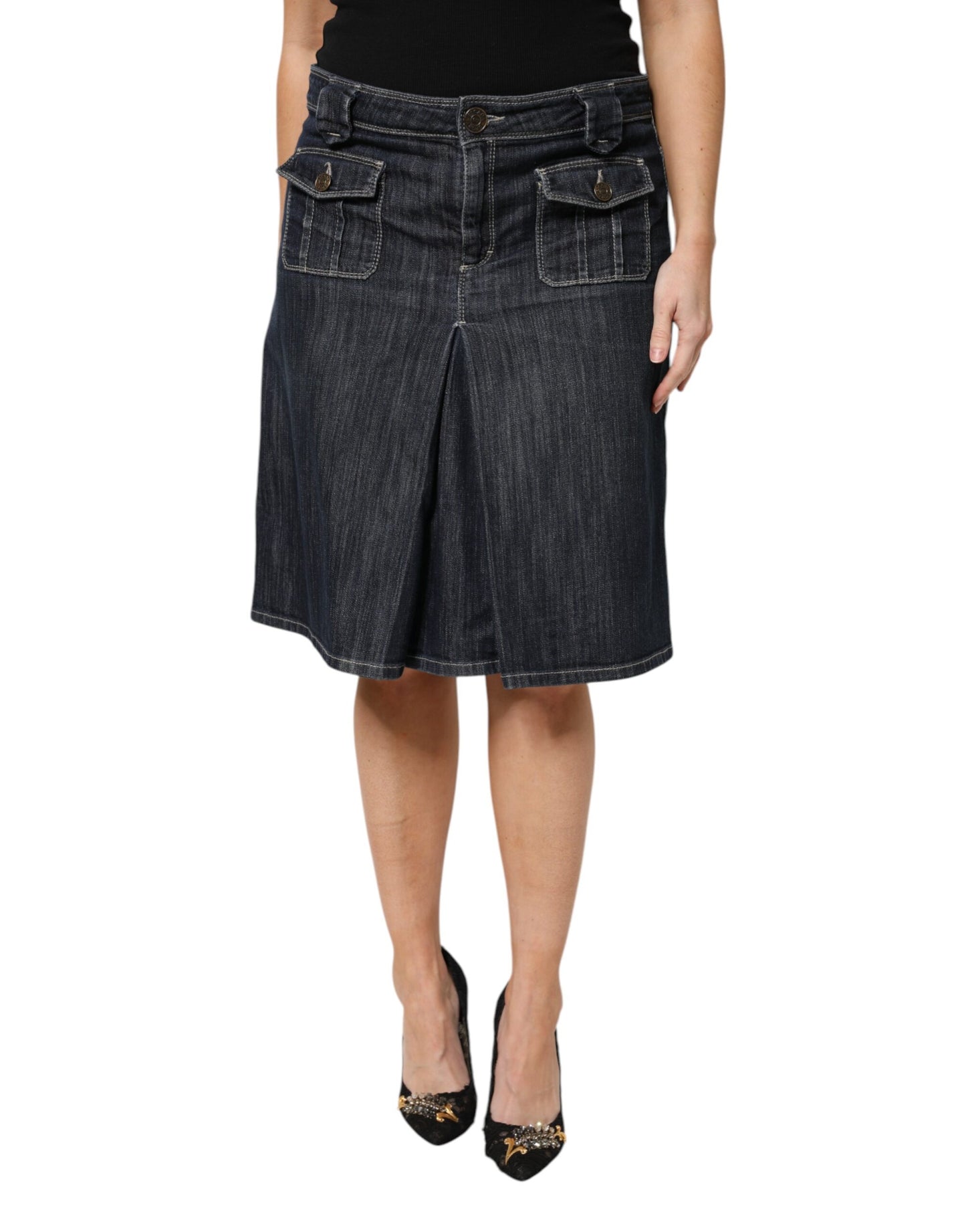 Escada Schwarzes Baumwollmischung Denim Top Rock Casual Set