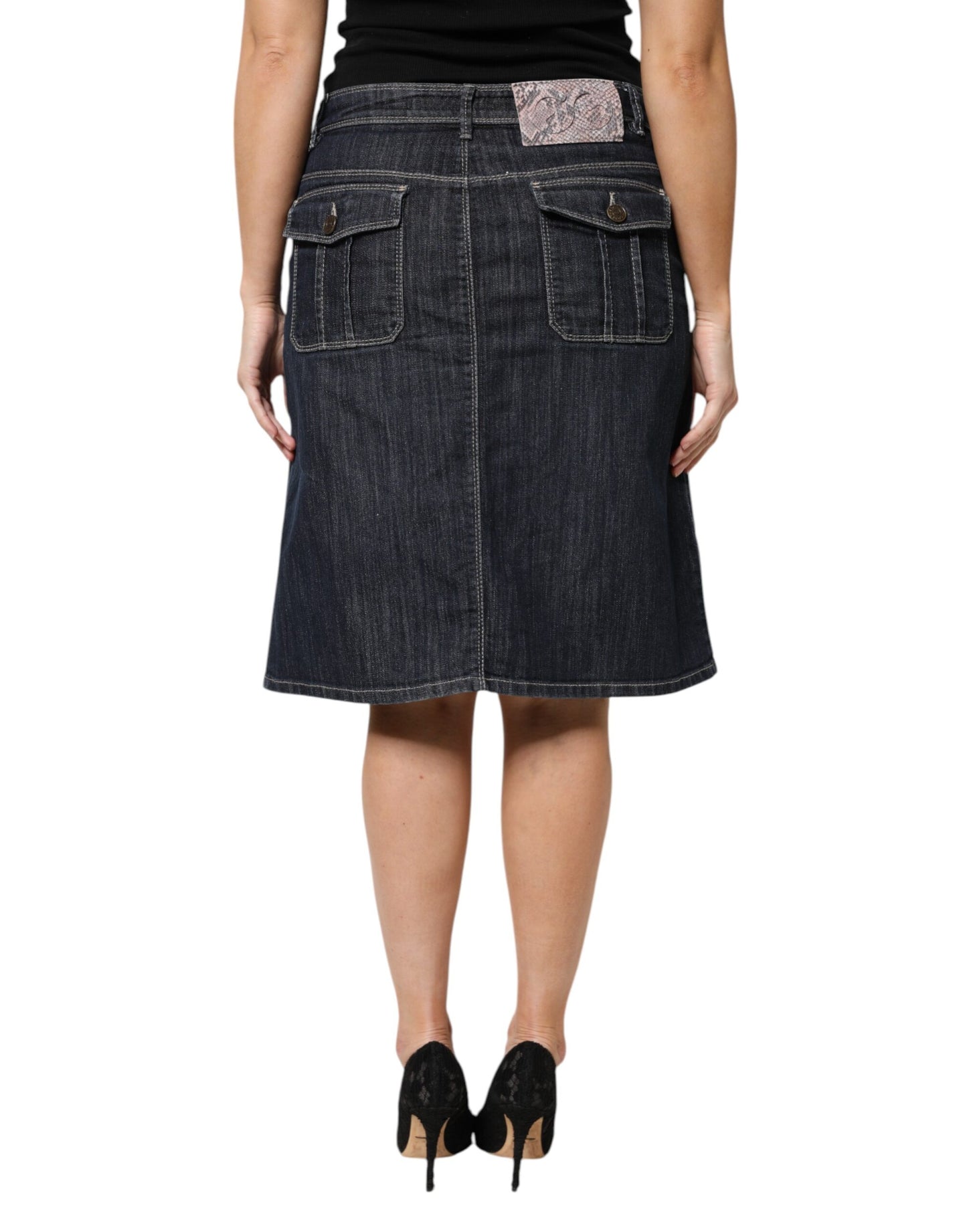 Escada Schwarzes Baumwollmischung Denim Top Rock Casual Set