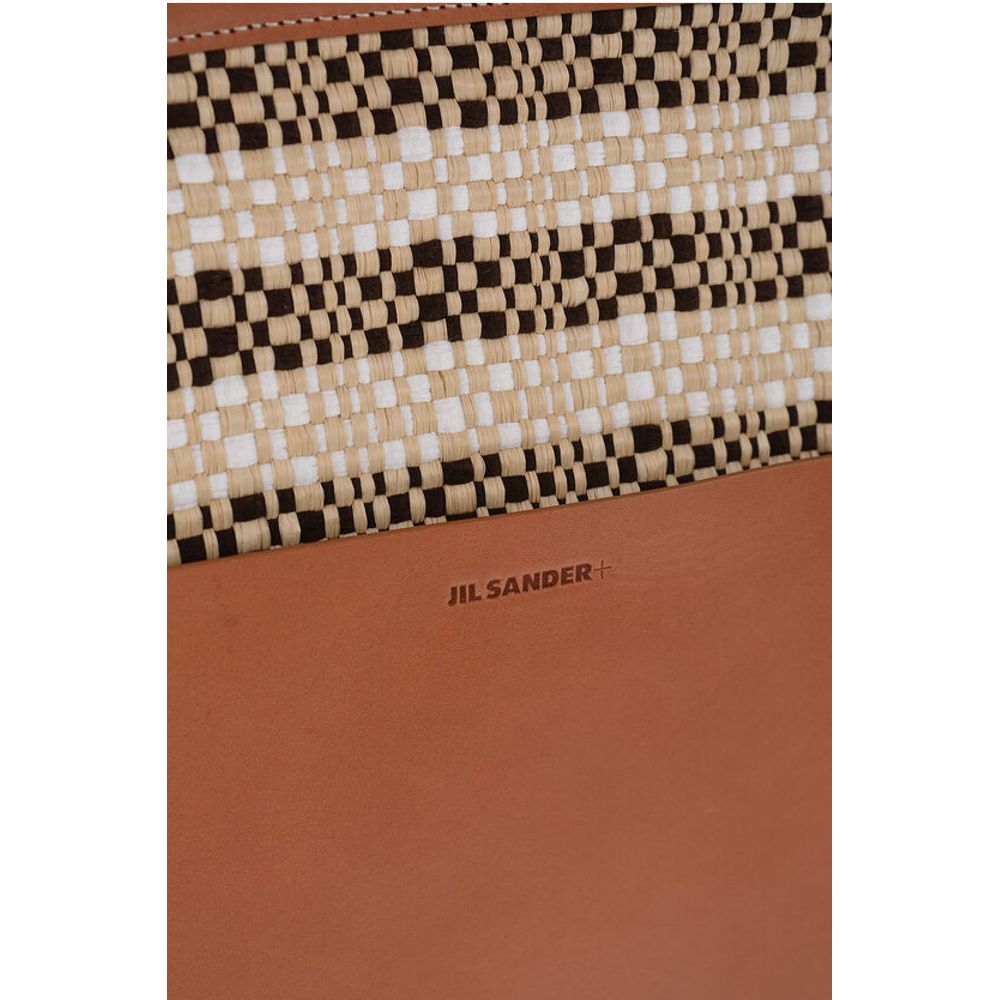 Jil Sander Tote Tasche aus Raffia mit Lederdetails