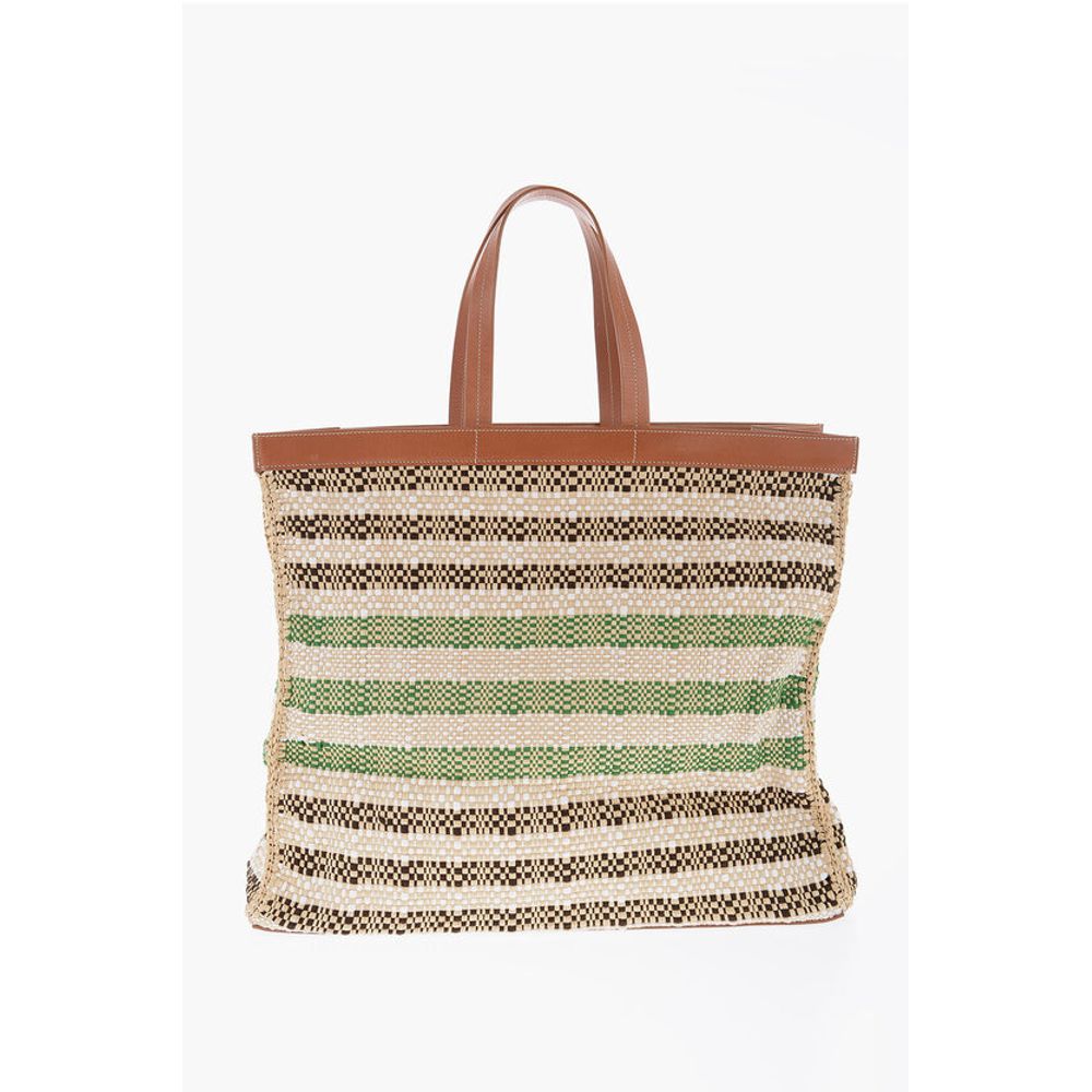 Jil Sander Tote Tasche aus Raffia mit Lederdetails