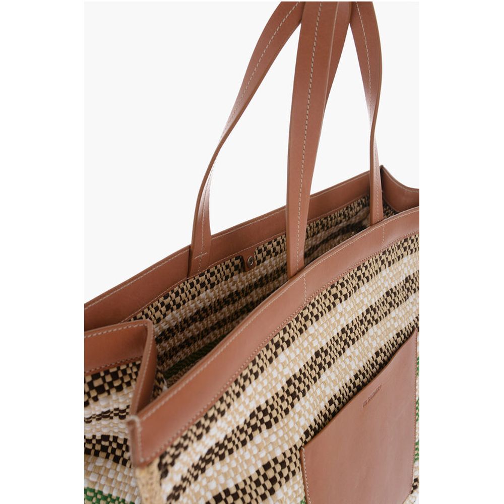 Jil Sander Tote Tasche aus Raffia mit Lederdetails