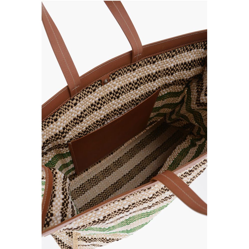 Jil Sander Tote Tasche aus Raffia mit Lederdetails