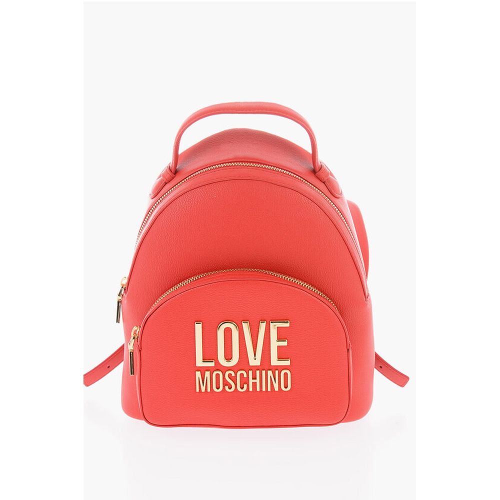 Moschino LOVE Kunstlederrucksack mit goldener Logoplakette