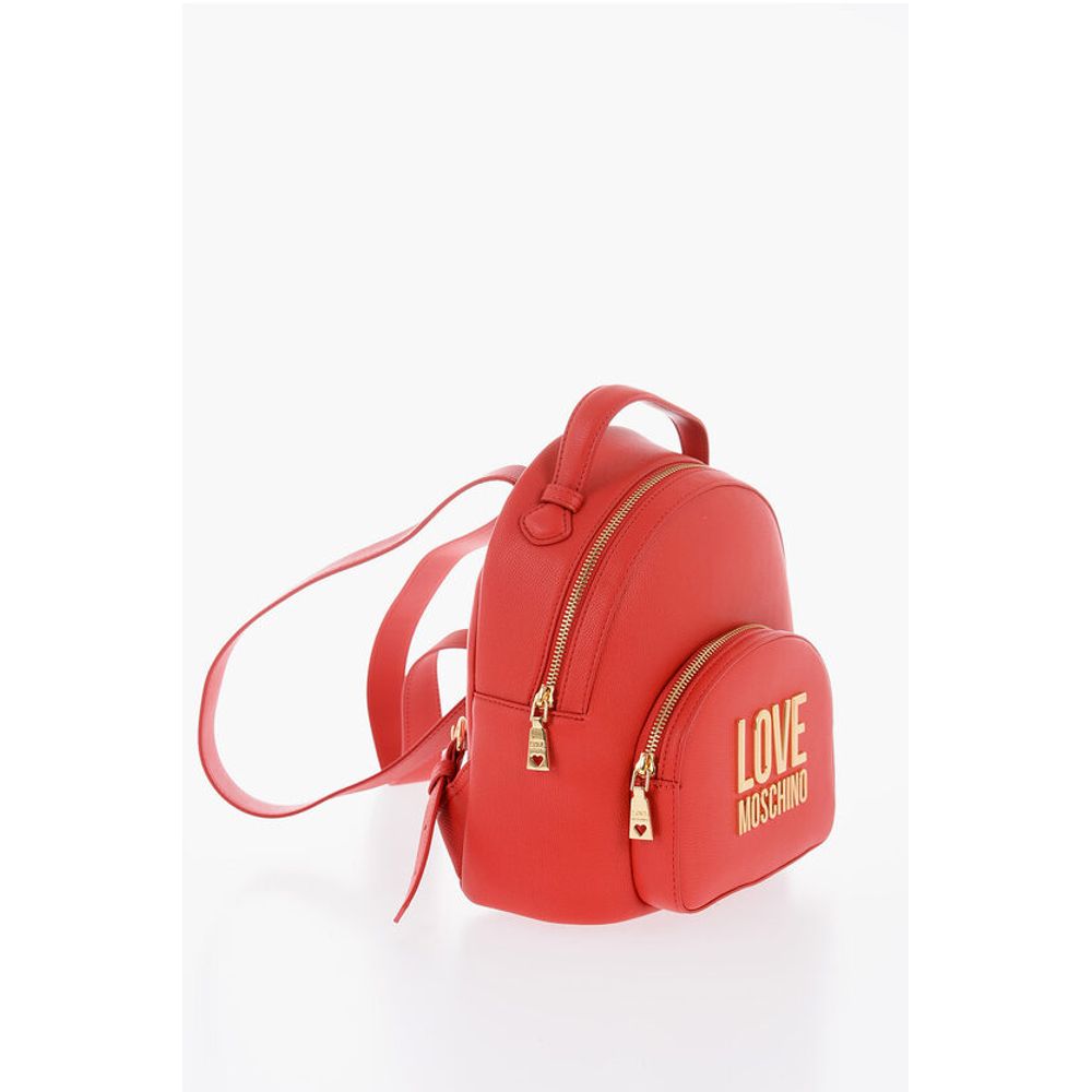 Moschino LOVE Kunstlederrucksack mit goldener Logoplakette