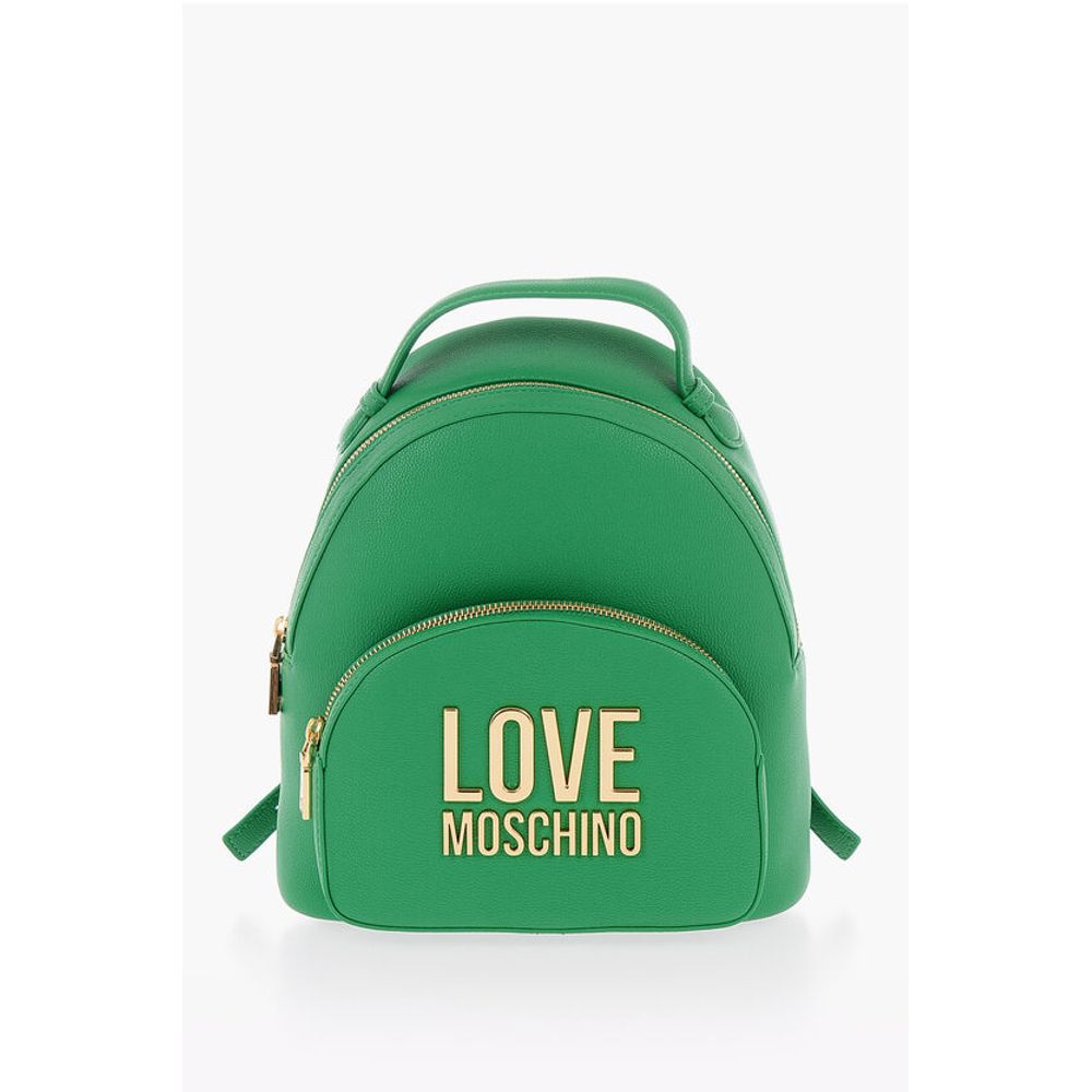 Moschino LOVE Rucksack aus einfarbigem Kunstleder mit goldenem Logo