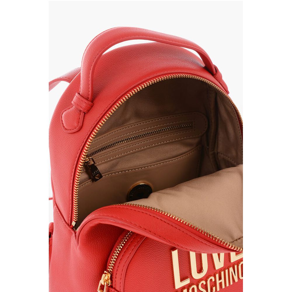 Moschino LOVE Kunstlederrucksack mit goldener Logoplakette