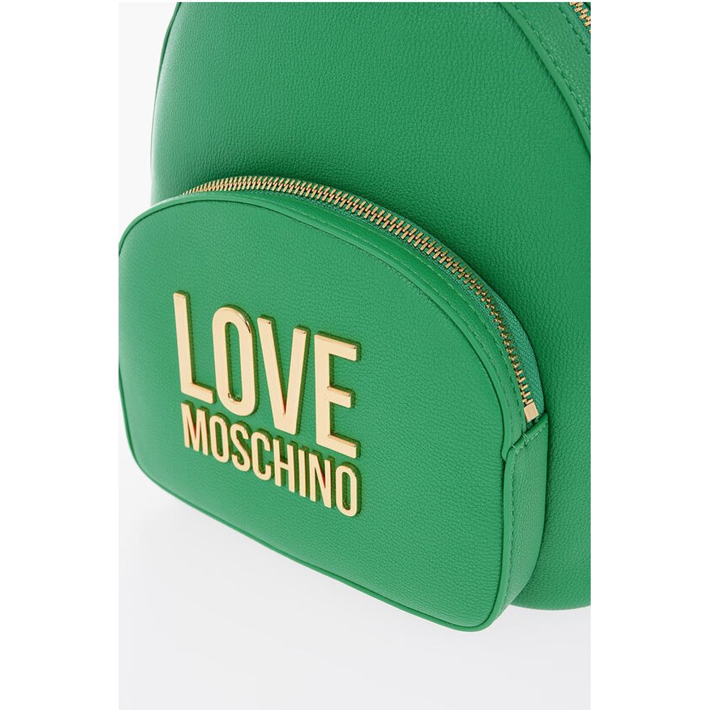 Moschino LOVE Rucksack aus einfarbigem Kunstleder mit goldenem Logo