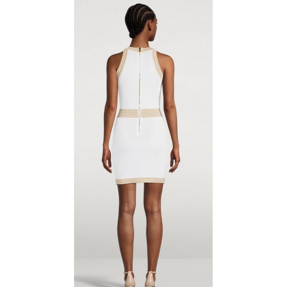 Balmain Weißes Viskose-Damenkleid mit goldenen Kunstknöpfen