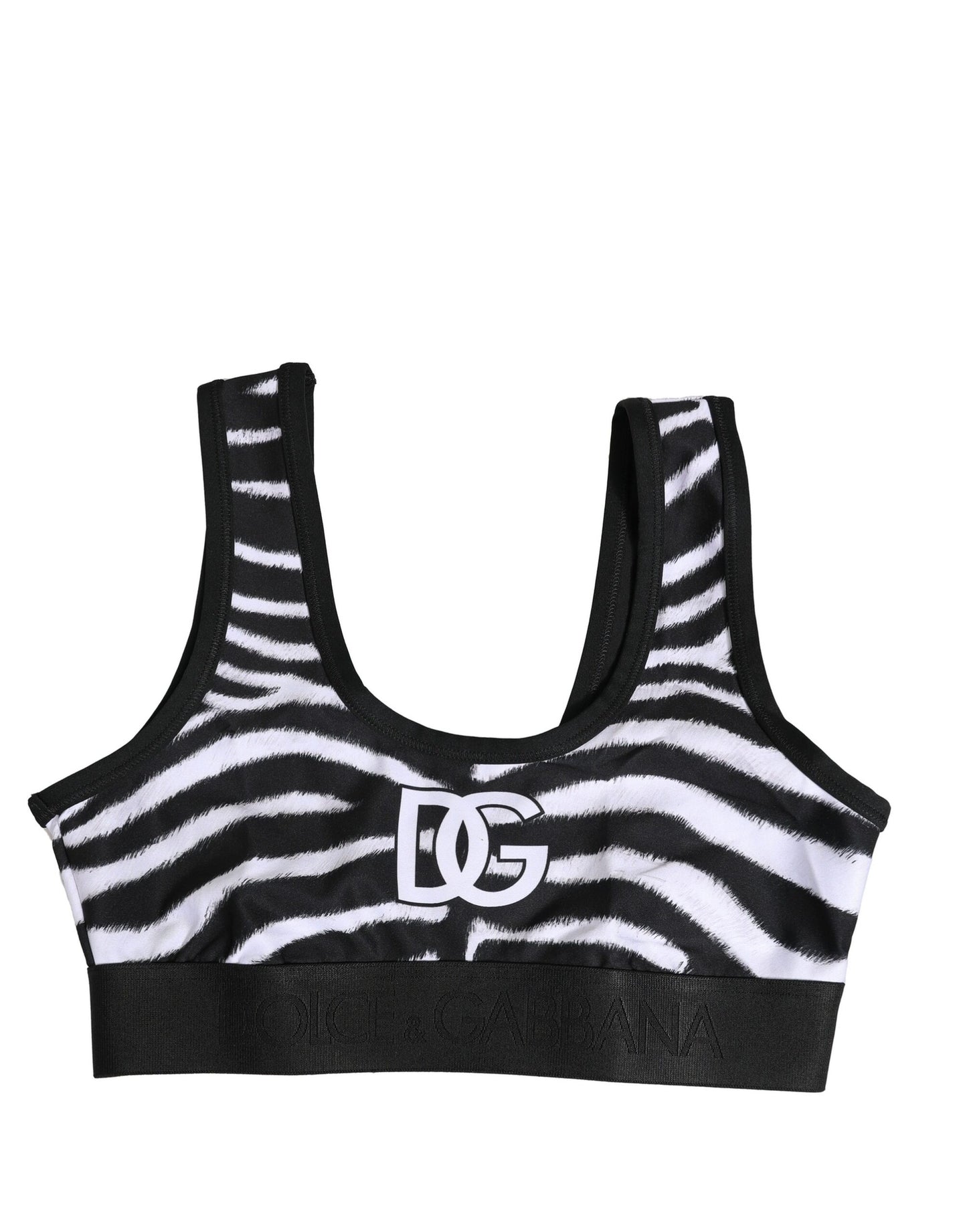 Dolce & Gabbana Schwarz Weiß Baumwolle Logo Sport-BH Unterwäsche