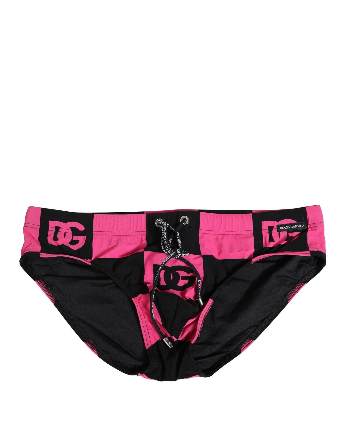 Dolce & Gabbana Schwarz Rosa Nylon Logo Beachwear Brief Bademode