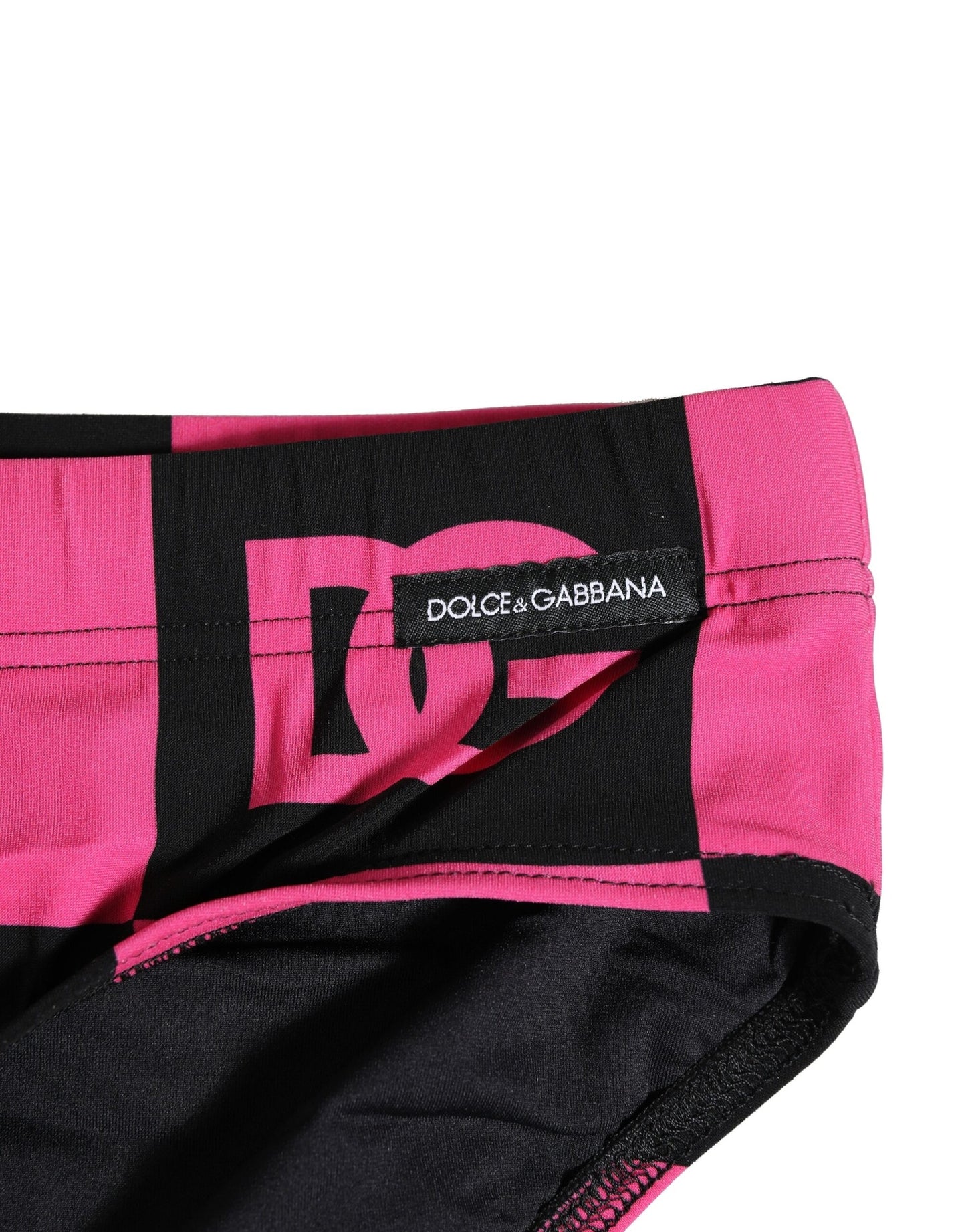 Dolce & Gabbana Schwarz Rosa Nylon Logo Beachwear Brief Bademode