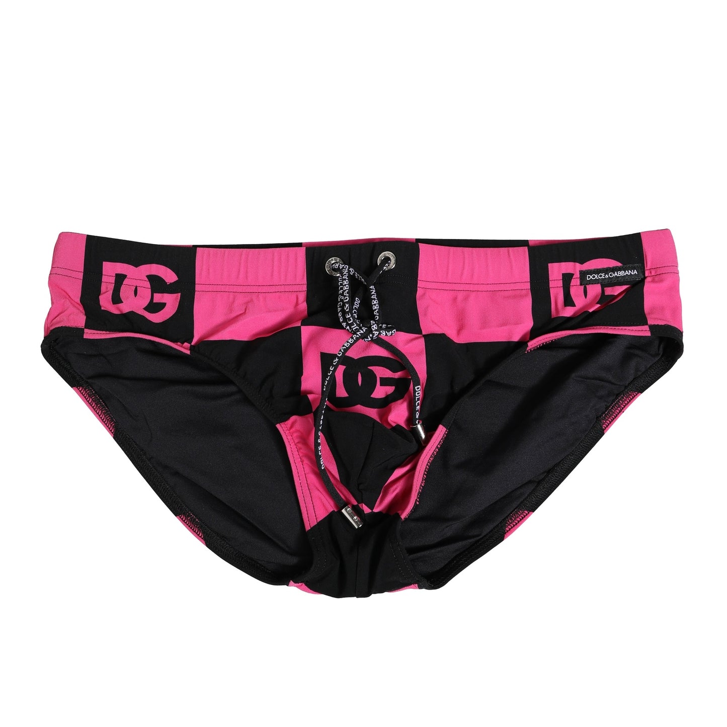 Dolce & Gabbana Schwarz Rosa Nylon Logo Beachwear Brief Bademode