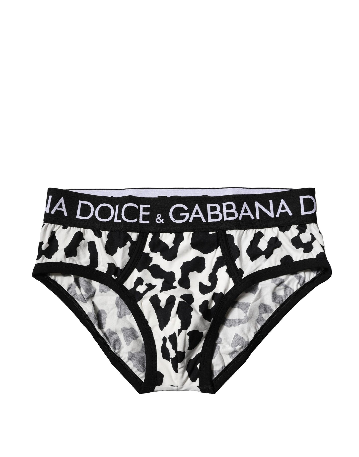 Dolce & Gabbana Schwarz Weiß Baumwolle Leopard Männer Slip Unterwäsche