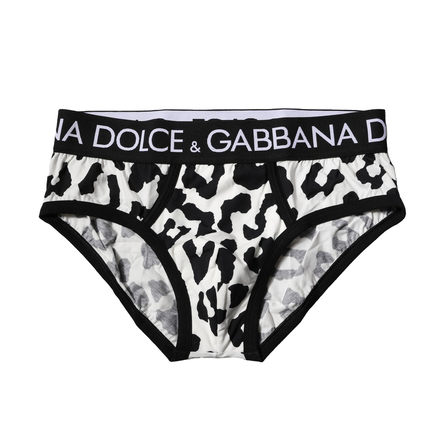 Dolce & Gabbana Schwarz Weiß Baumwolle Leopard Männer Slip Unterwäsche