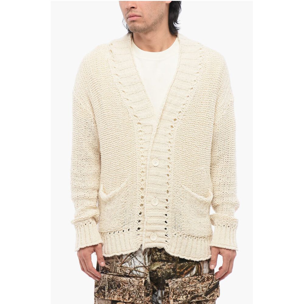 Roberto Collina Perforierte Baumwoll-Strickjacke mit V-Ausschnitt