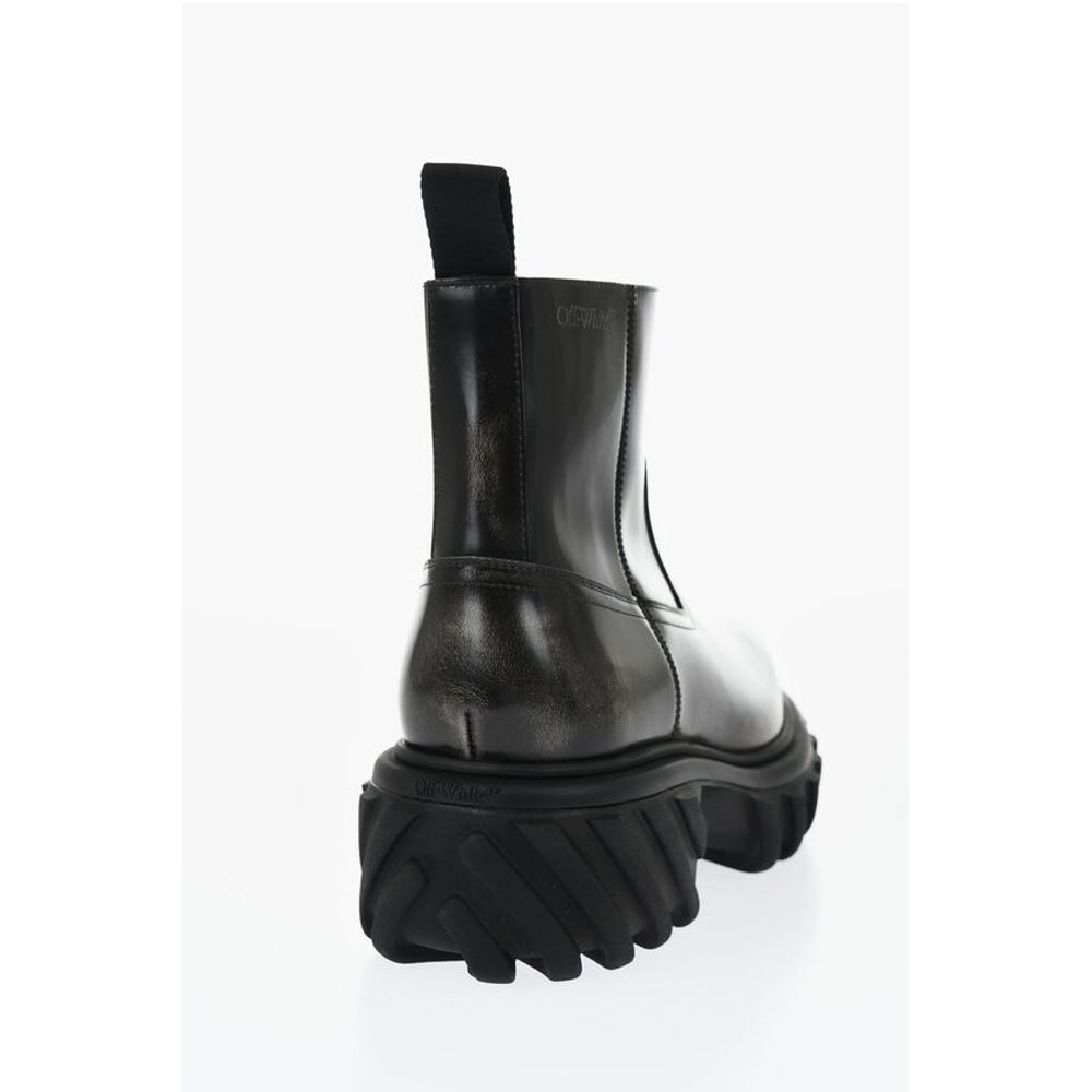 Off-White Lederstiefel MOTOR mit geprägter, klobiger Sohle