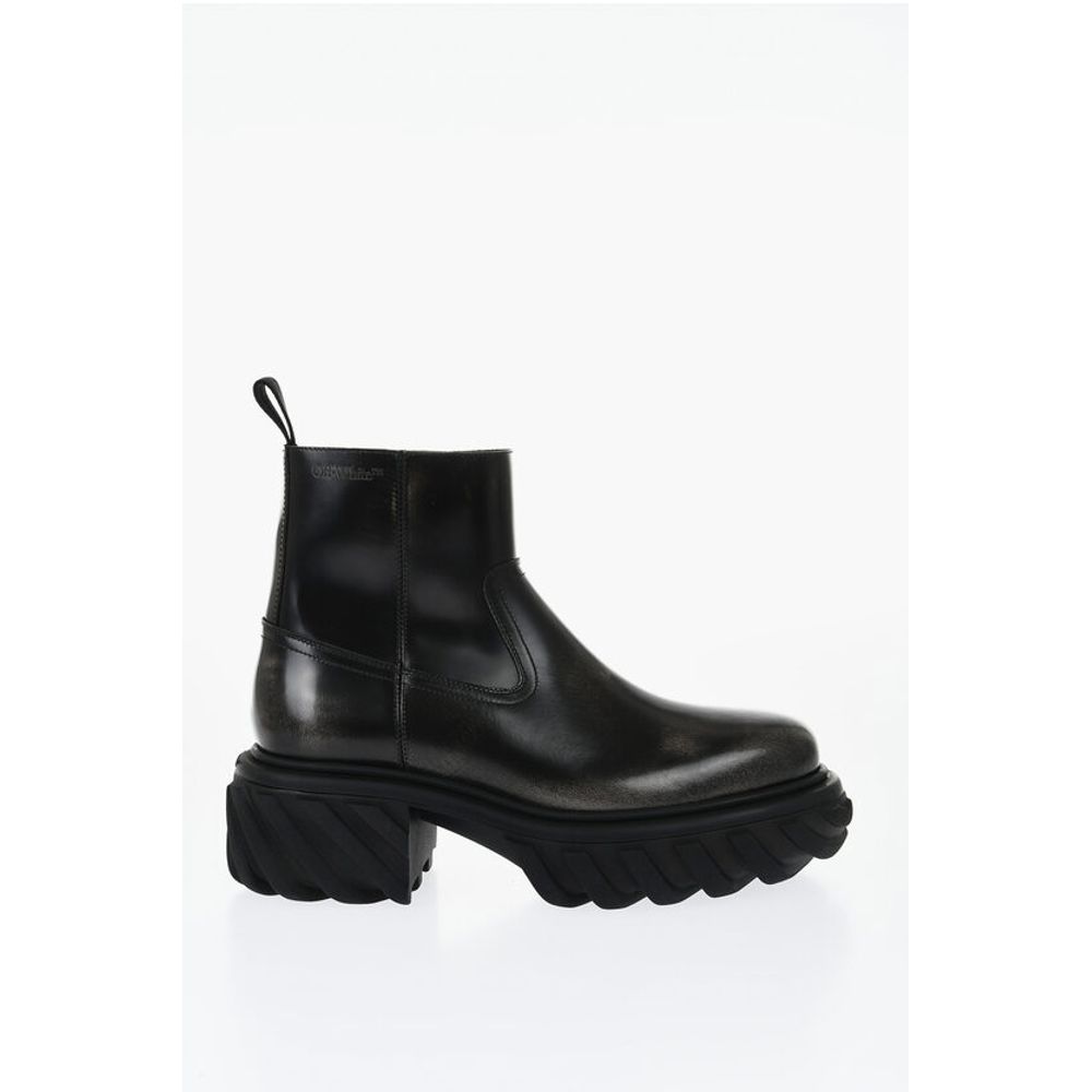 Off-White Lederstiefel MOTOR mit geprägter, klobiger Sohle
