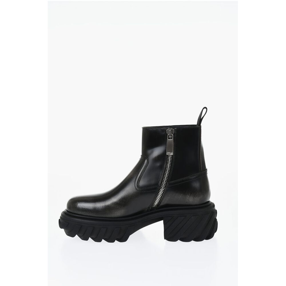 Off-White Lederstiefel MOTOR mit geprägter, klobiger Sohle