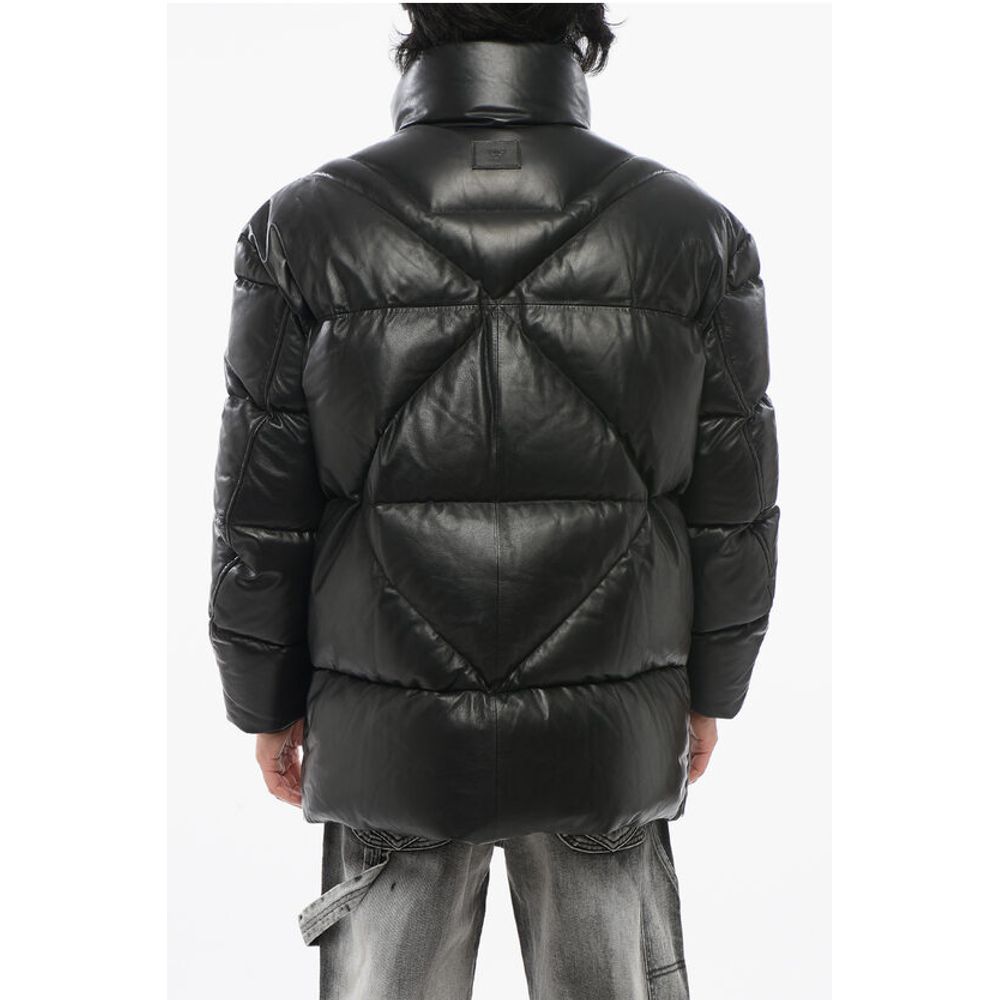 Armani EMPORIO Leder-Daunenjacke mit verstecktem Verschluss