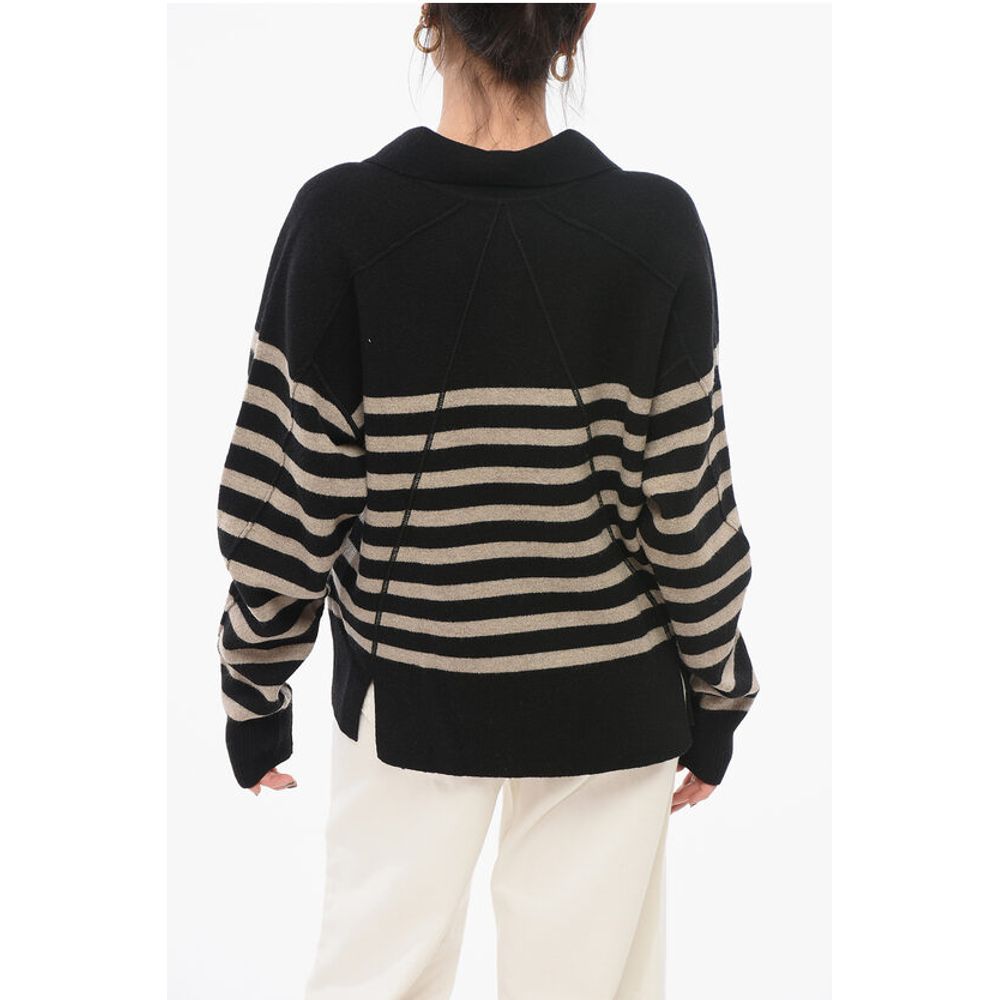 Rag&Bone Gestreifter Pullover aus Wollmischung mit Polokragen und Markise
