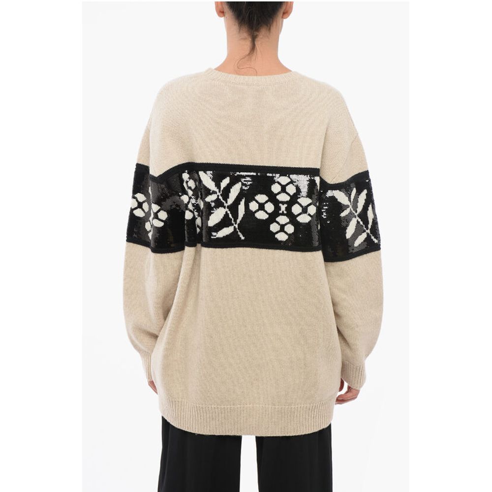Max Mara Kaschmirmischung FAGGI Pullover mit Rundhalsausschnitt und Paillettenstickerei