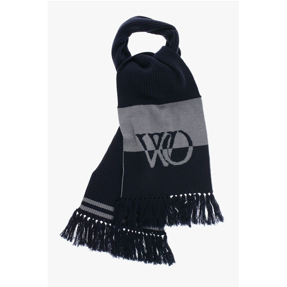 Off-White Zweifarbiger Schurwollschal mit Fransen