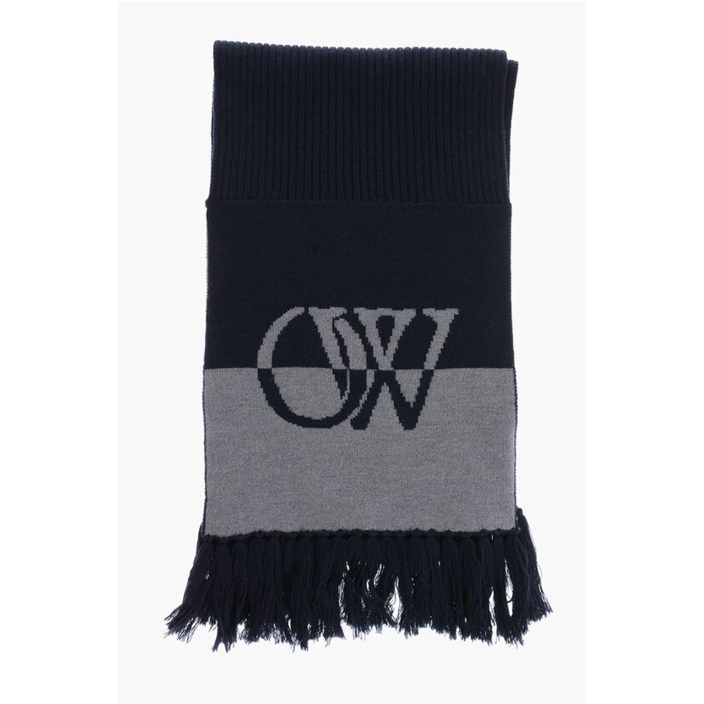 Off-White Zweifarbiger Schurwollschal mit Fransen