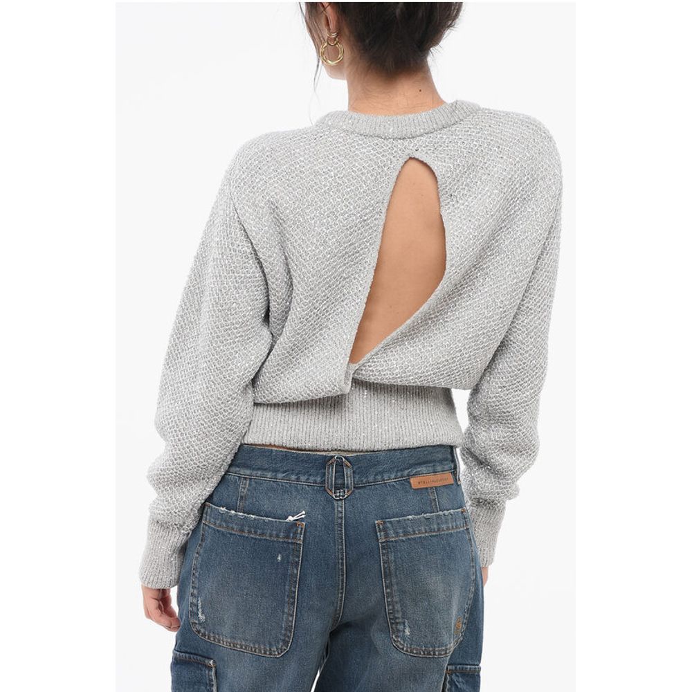 Stella McCartney Paillettenbesetzter Pullover aus Wolle mit Rundhalsausschnitt und Rückenausschnitt