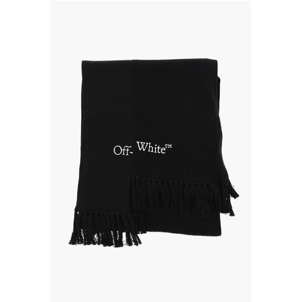 Off-White Asymmetrischer Schal aus Baumwolle und Kaschmir mit Fransen