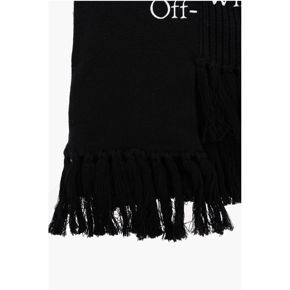 Off-White Asymmetrischer Schal aus Baumwolle und Kaschmir mit Fransen