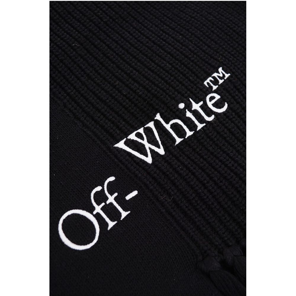 Off-White Asymmetrischer Schal aus Baumwolle und Kaschmir mit Fransen