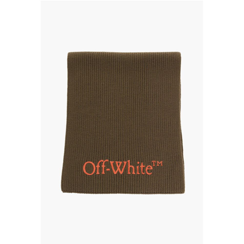 Off-White Schurwollschal mit gesticktem Logo