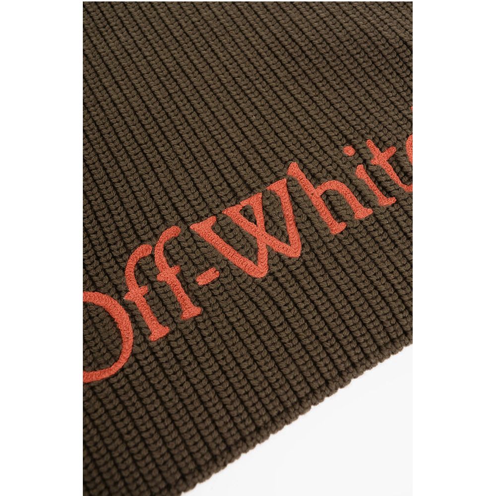 Off-White Schurwollschal mit gesticktem Logo