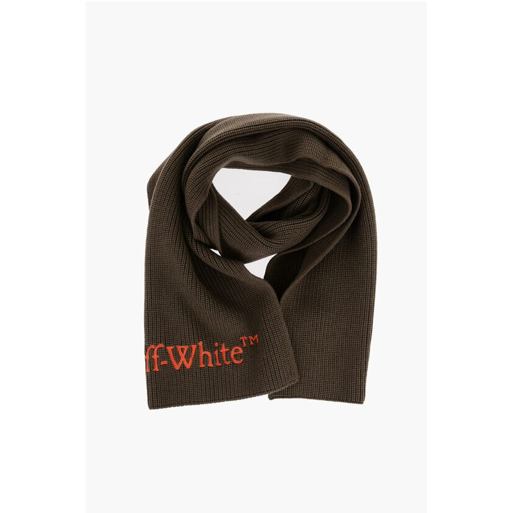 Off-White Schurwollschal mit gesticktem Logo