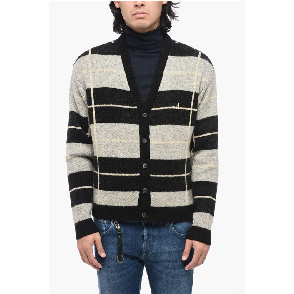 Awake New York Zweifarbig gestreifte Strickjacke mit V-Ausschnitt