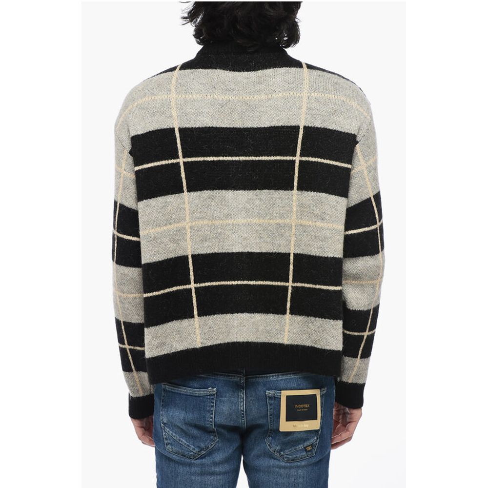 Awake New York Zweifarbig gestreifte Strickjacke mit V-Ausschnitt