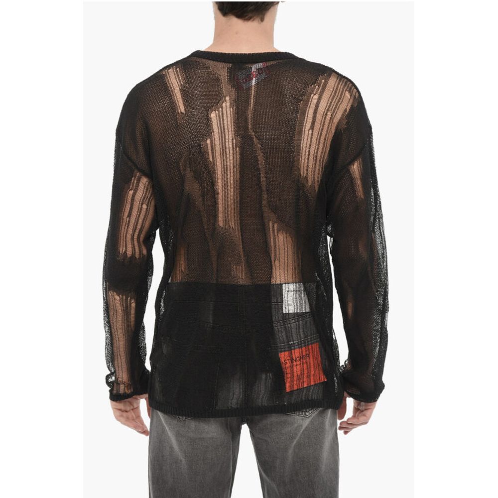 032c Durchsichtiger Pullover mit Rundhalsausschnitt mit Destroyed-Effekt