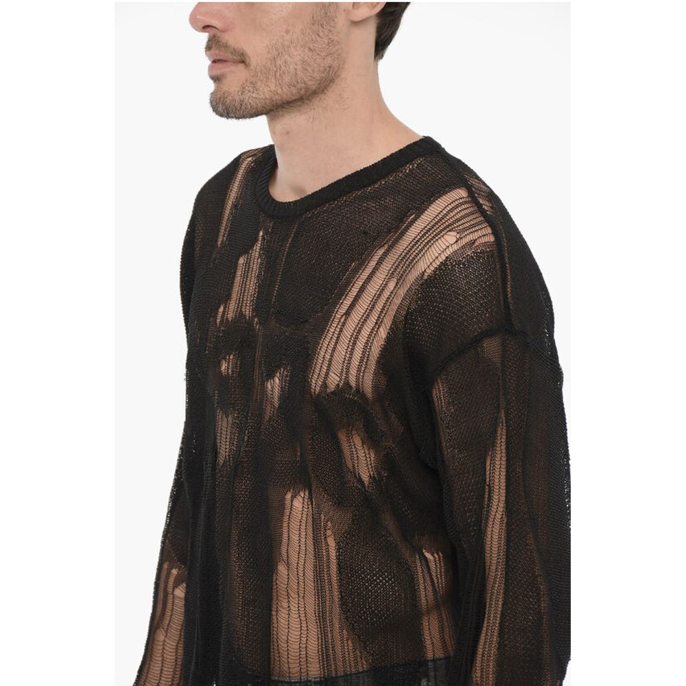 032c Durchsichtiger Pullover mit Rundhalsausschnitt mit Destroyed-Effekt