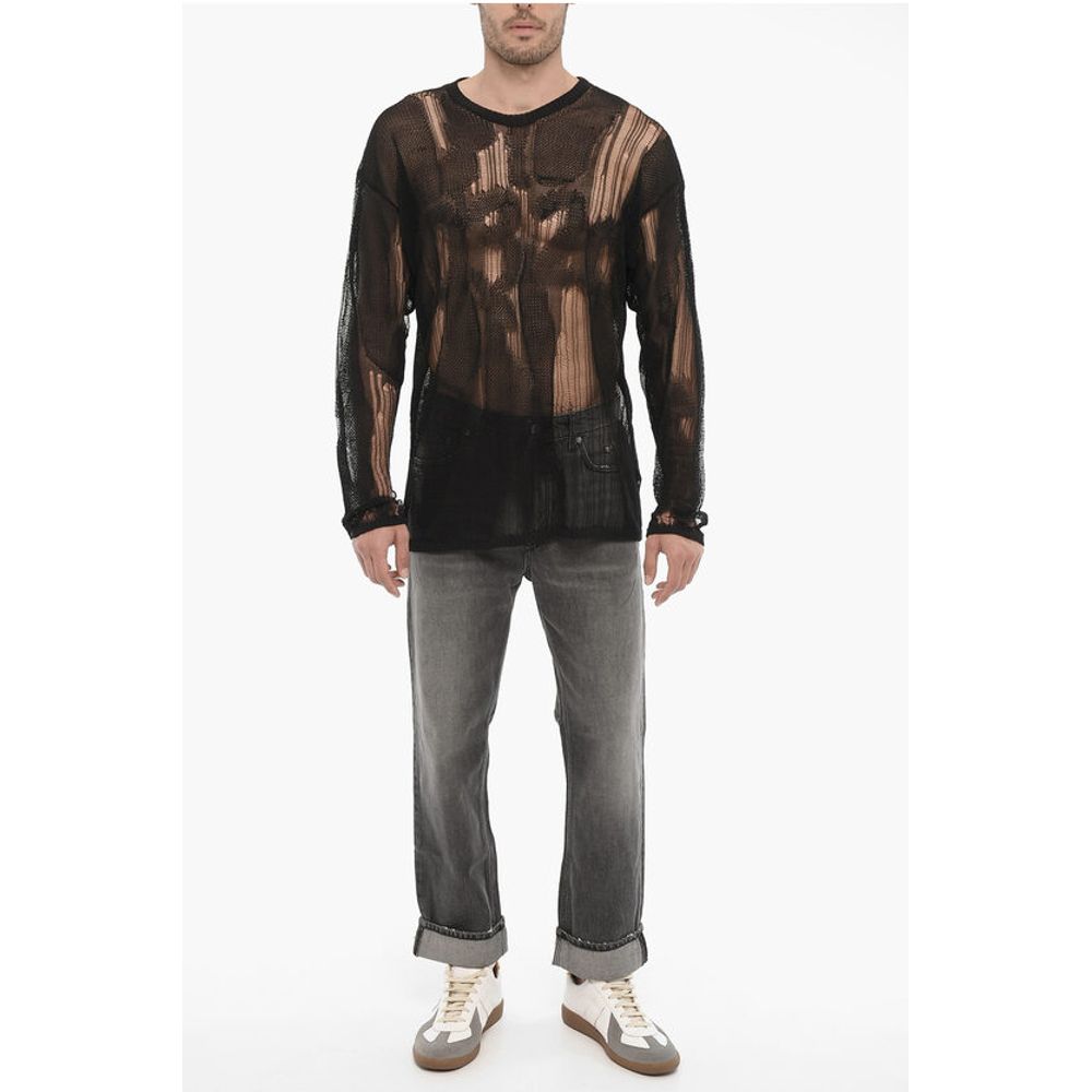 032c Durchsichtiger Pullover mit Rundhalsausschnitt mit Destroyed-Effekt
