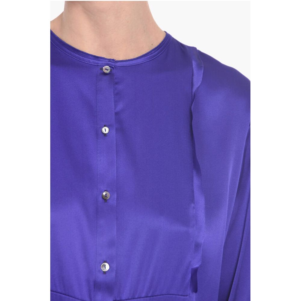 Mr. Mrs. Shirt Seidenhemd mit Rundhalsausschnitt und Schlitzen