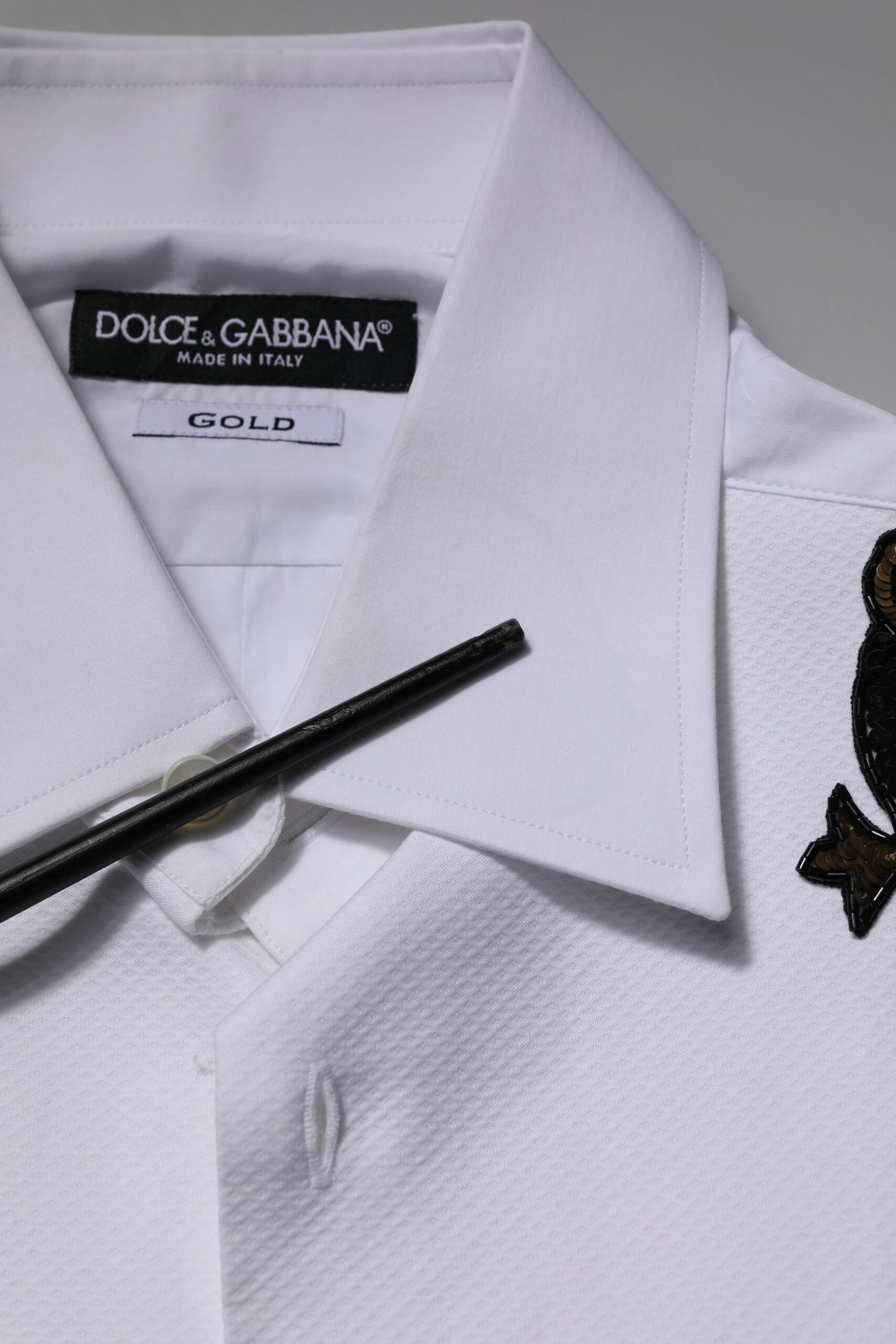 Dolce & Gabbana Weißes GOLD verschönertes formelles Herrenhemd