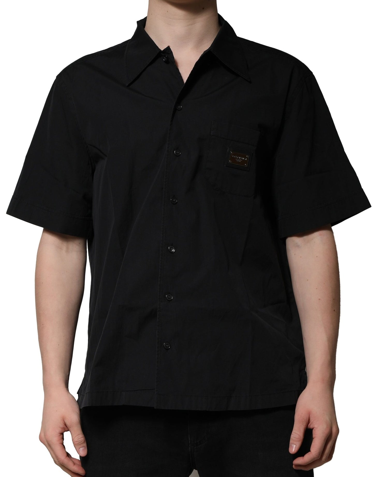 Dolce & Gabbana Schwarzes Baumwollhemd mit kurzen Ärmeln und Knopfleiste