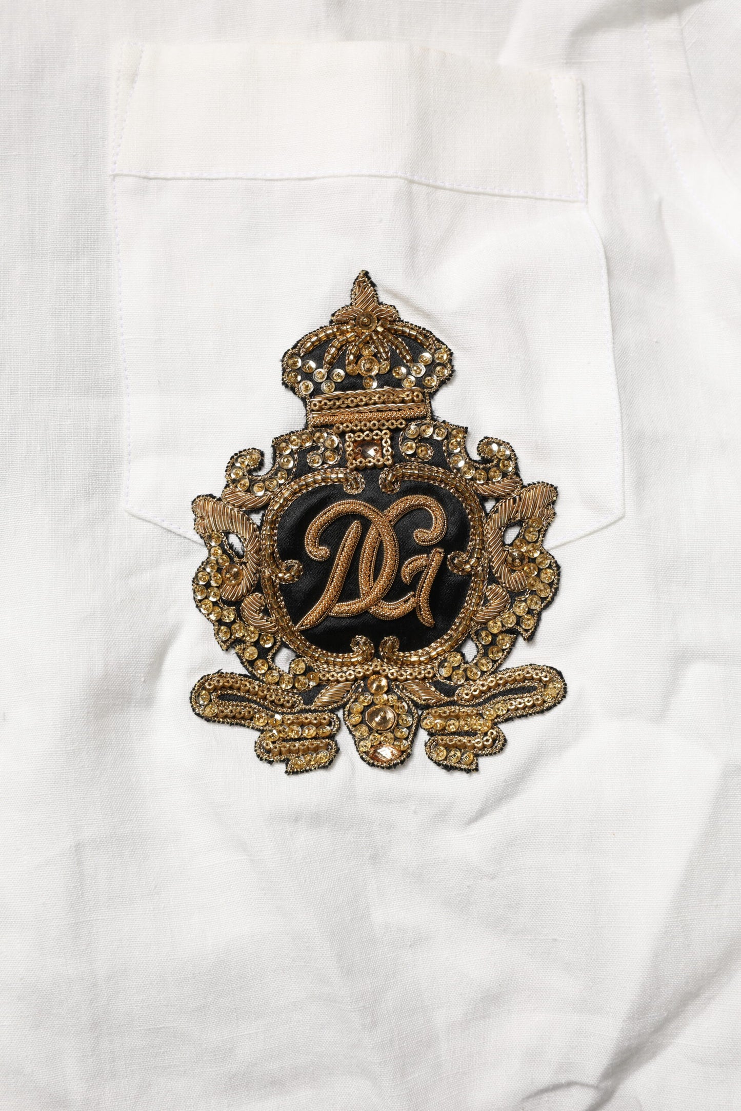 Dolce & Gabbana Weißes DG Crown Embellish Kleid Formales Hemd